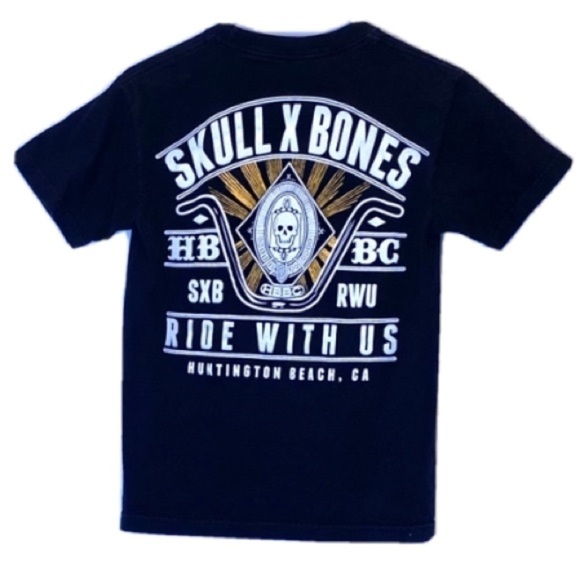 HBBC SKULL X BONES T SHIRT Huntington Bike Bicycle California Black Men’s Small - Picture 1 of 3